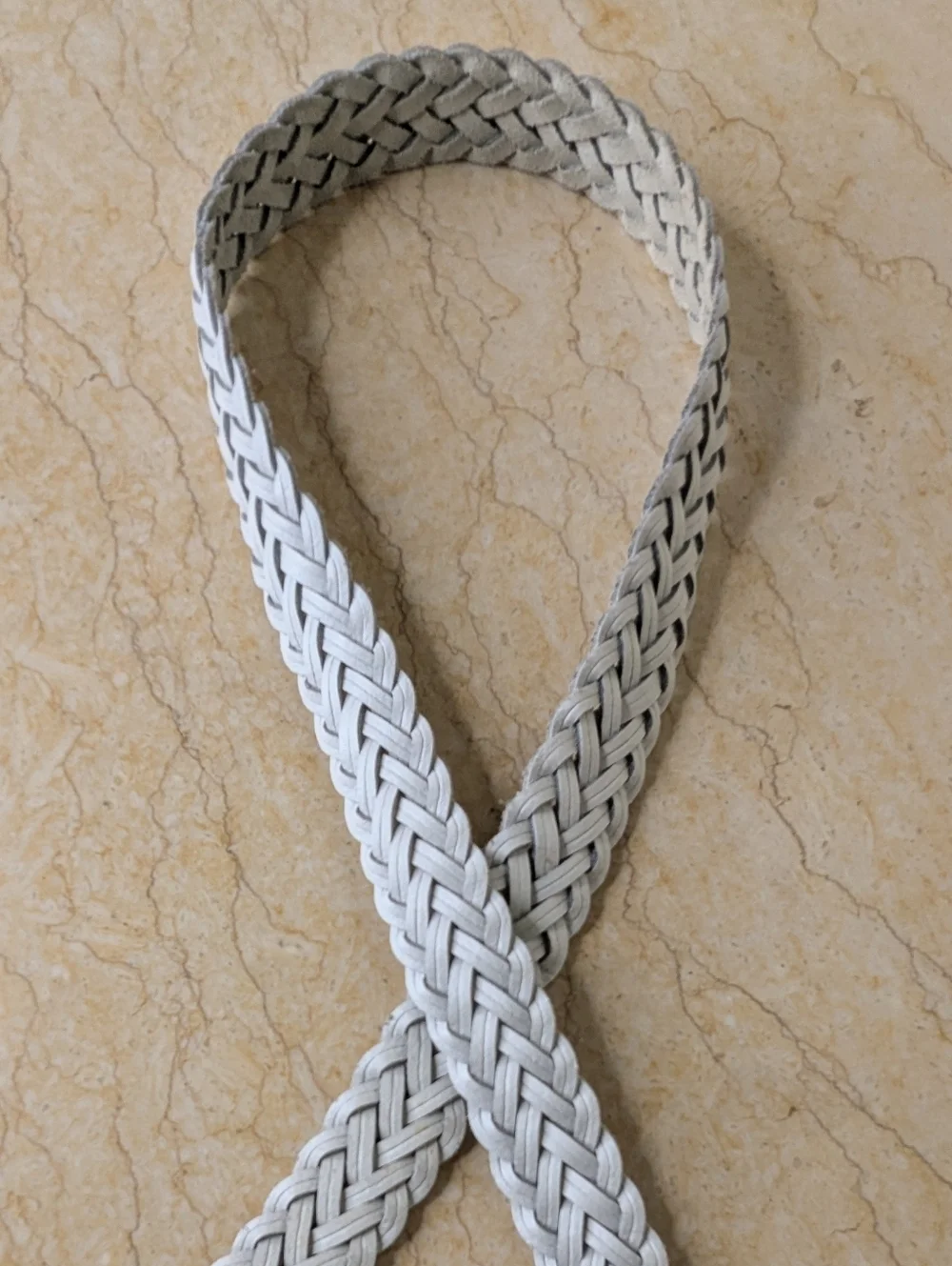 Vintage Genuine Leather White Woven Belt Silver Tone Buckle Size M/L